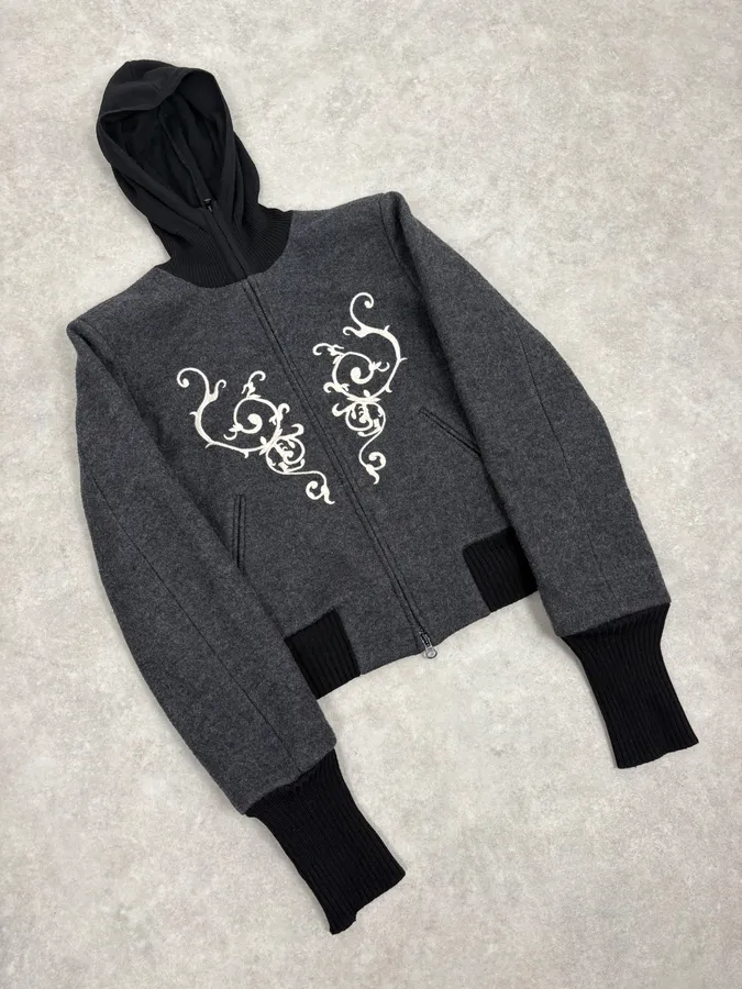 2000s Agnes B Dark Grey Wool & Cashmere Signature Jacket - Image 4