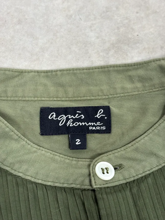 2000s Agnes b Olive Ribbed Plastron Henley Longsleeve - Image 9