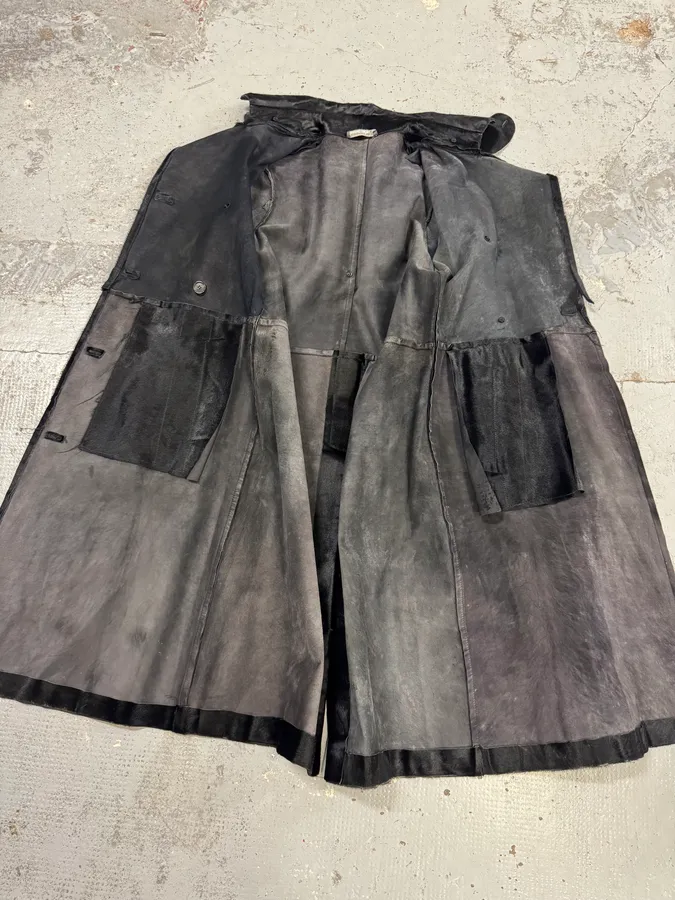 2000s Alexander McQueen Black Pony Hair Trench Coat - Image 14