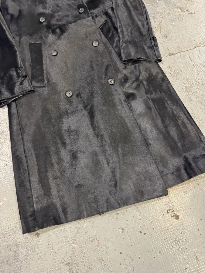 2000s Alexander McQueen Black Pony Hair Trench Coat - Image 5