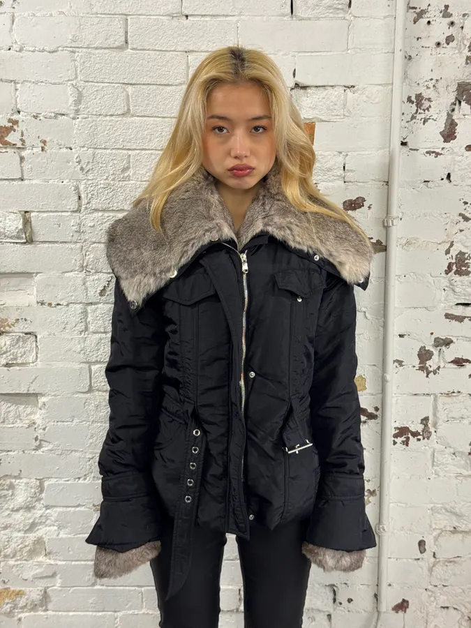 2000s Alexander McQueen Fur Puffer Black Jacket - Image 2