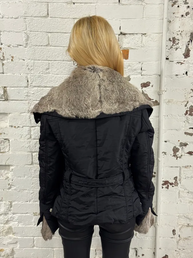 2000s Alexander McQueen Fur Puffer Black Jacket - Image 3