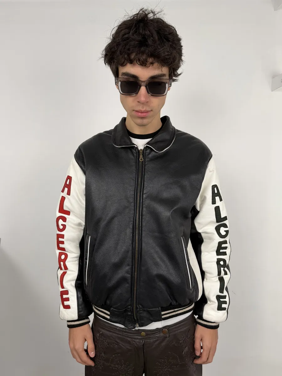 2000s Algeria Traditional Black Leather Bomber Jacket - Image 3