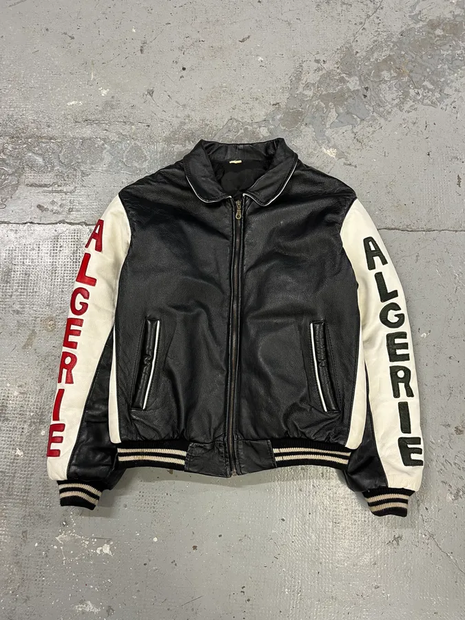 2000s Algeria Traditional Black Leather Bomber Jacket - Image 4