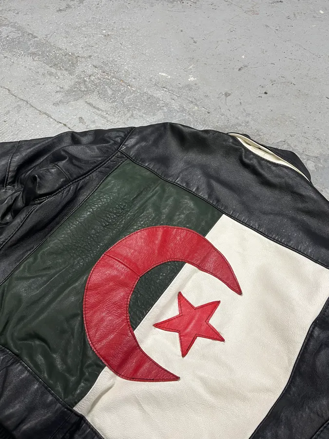 2000s Algeria Traditional Black Leather Bomber Jacket - Image 5