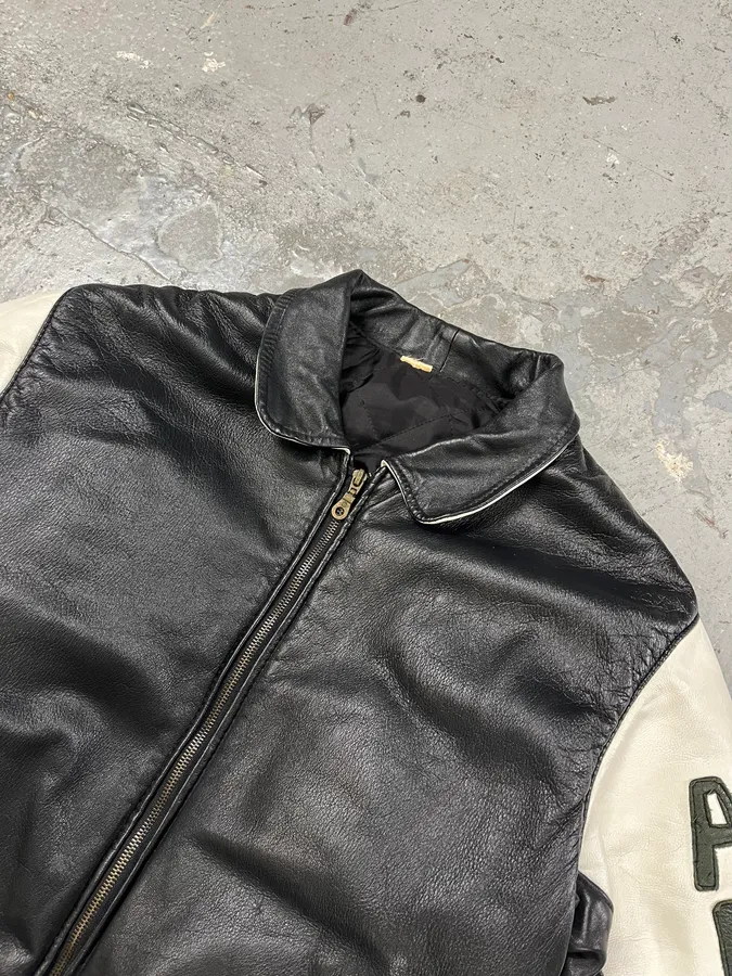 2000s Algeria Traditional Black Leather Bomber Jacket - Image 7