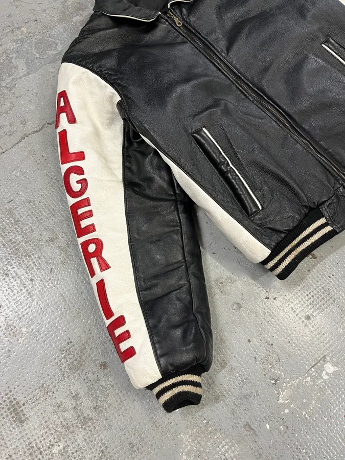 2000s Algeria Traditional Black Leather Bomber Jacket - Image 9