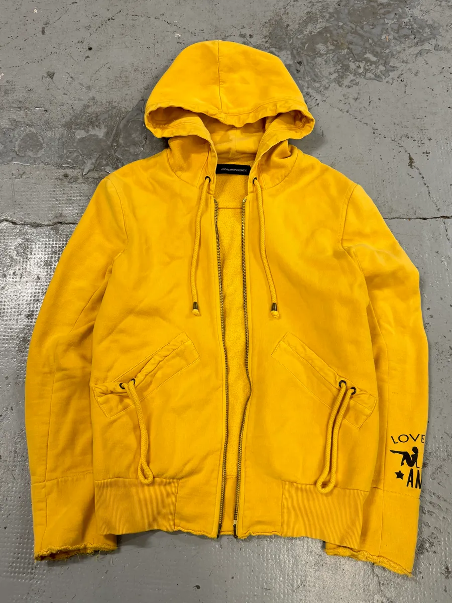 2000s Andrew Mackenzie Yellow Loveless Studded Back Zip-up Hoodie
