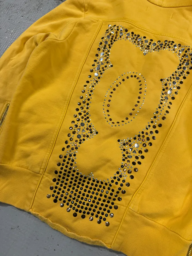 2000s Andrew Mackenzie Yellow Loveless Studded Back Zip-up Hoodie - Image 7