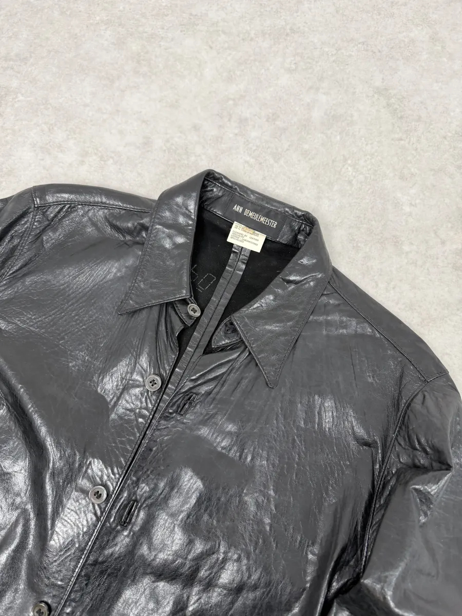 2000s Ann Demeulemeester Premium Black Lamb Leather Shirt Jacket - Image 9