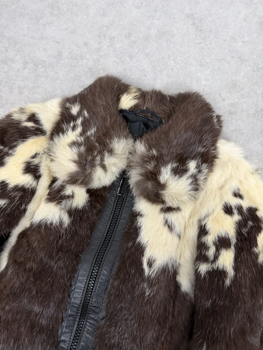 2000s Archive Black Leather Brown Faux Fur Jacket - Image 4