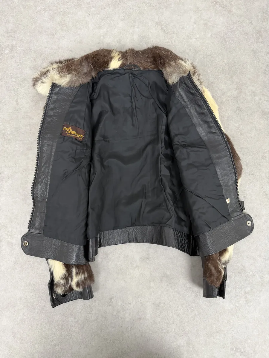 2000s Archive Black Leather Brown Faux Fur Jacket - Image 8