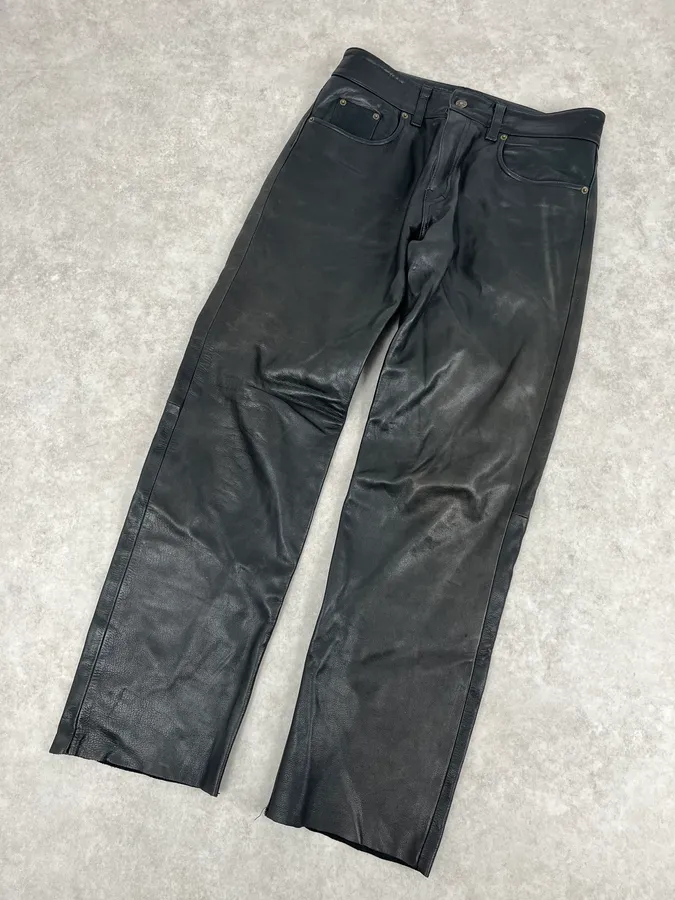 2000s Archive Italian Leather Black Pants - Image 5
