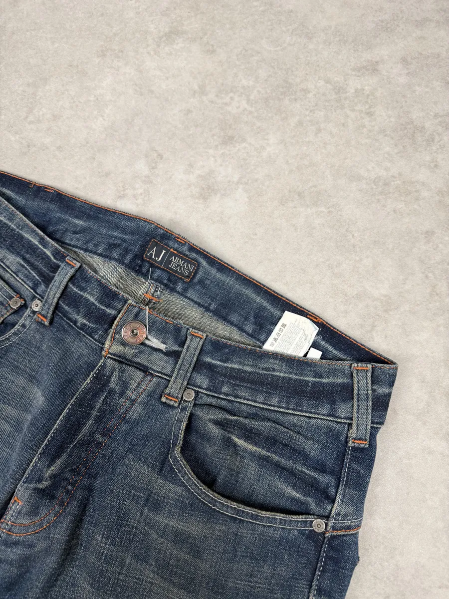 2000s Armani Aged Blue Denim Jeans - Image 8