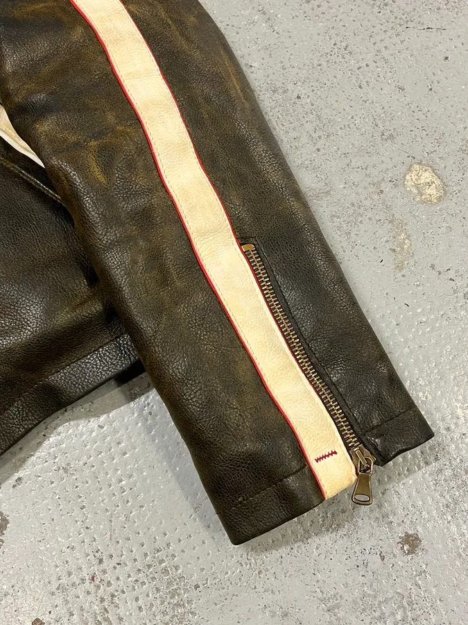 2000s Armani AJ Brown Eroded Leather Leather Biker Jacket - Image 6