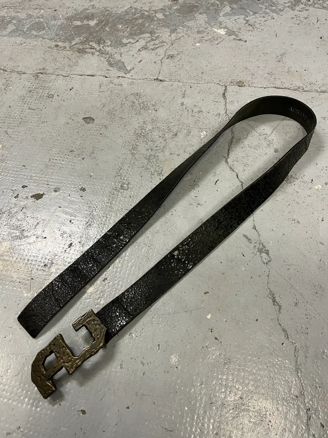 2000s Armani AJ Brut Buckle Black Leather Belt - Image 3