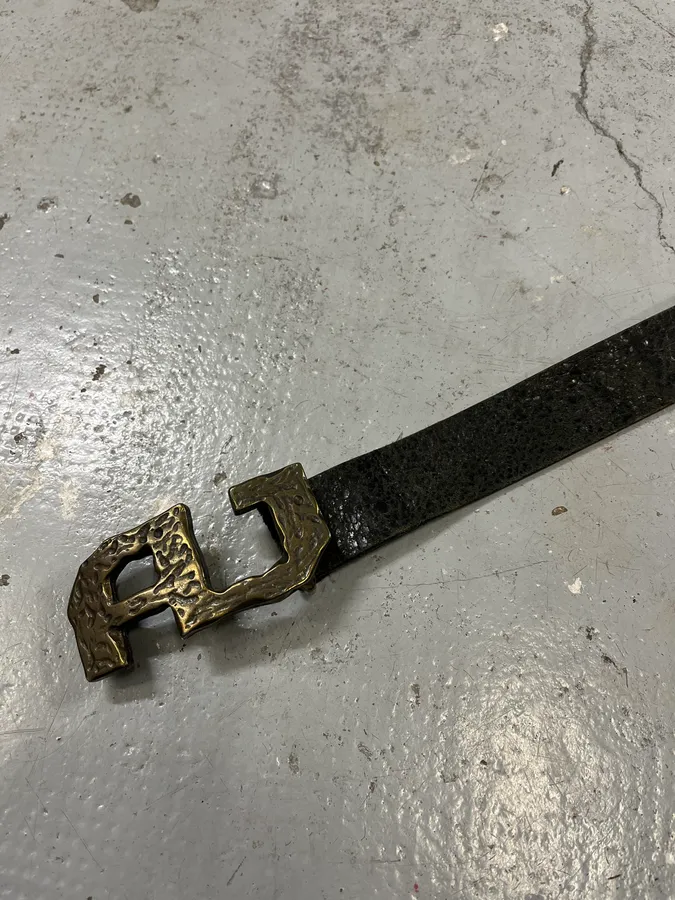 2000s Armani AJ Brut Buckle Black Leather Belt - Image 5