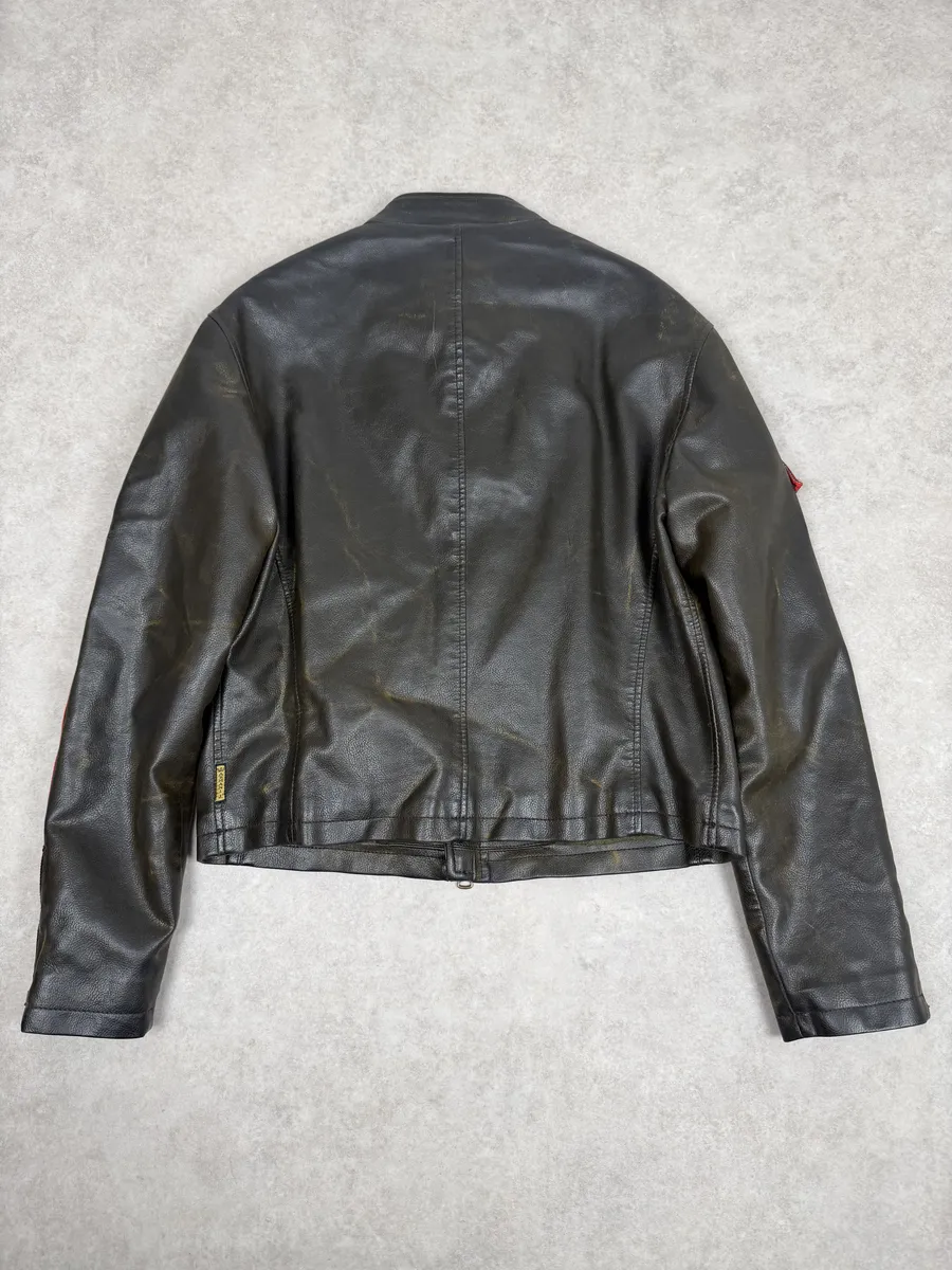 2000s Armani AJ Dark Biker Leather Jacket - Image 2