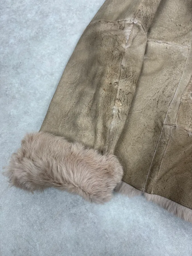 2000s Armani Beige Fur Lined Leather Jacket - Image 8