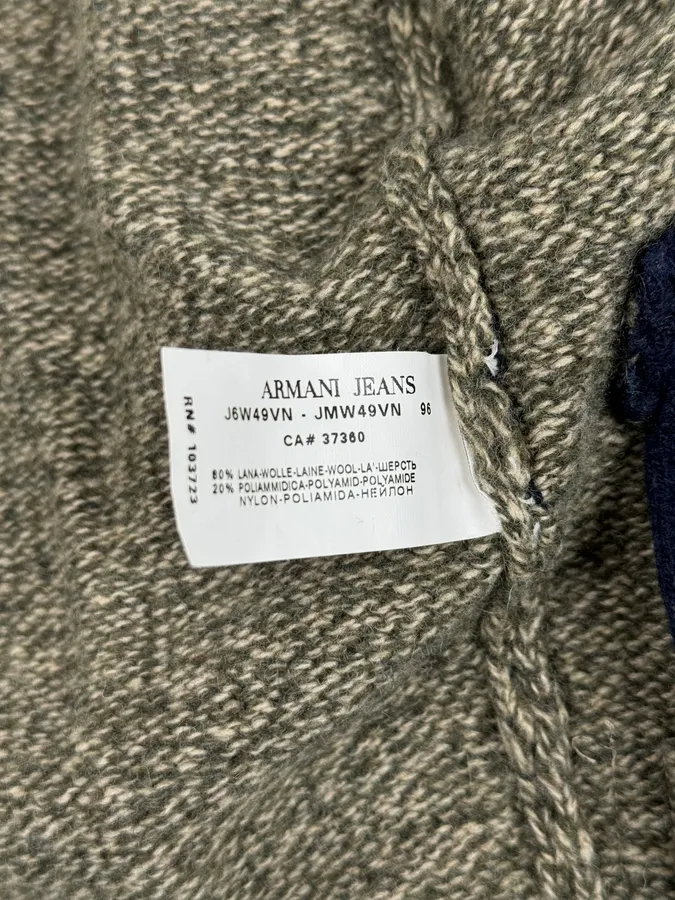 2000s Armani Beige & Navy Wool Zip-up Hoodie - Image 10