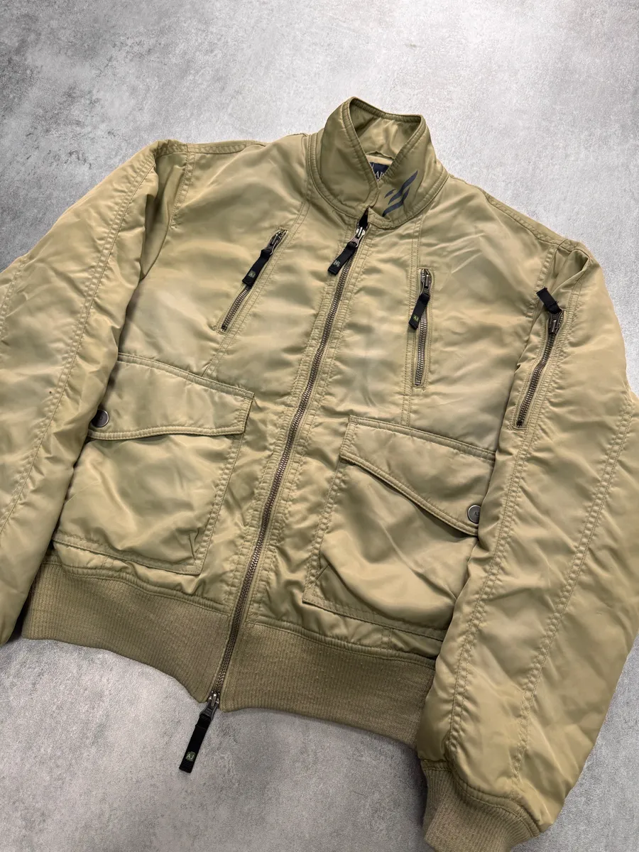 2000s Armani Beige Washed Utility Drift Bomber Jacket - Image 3