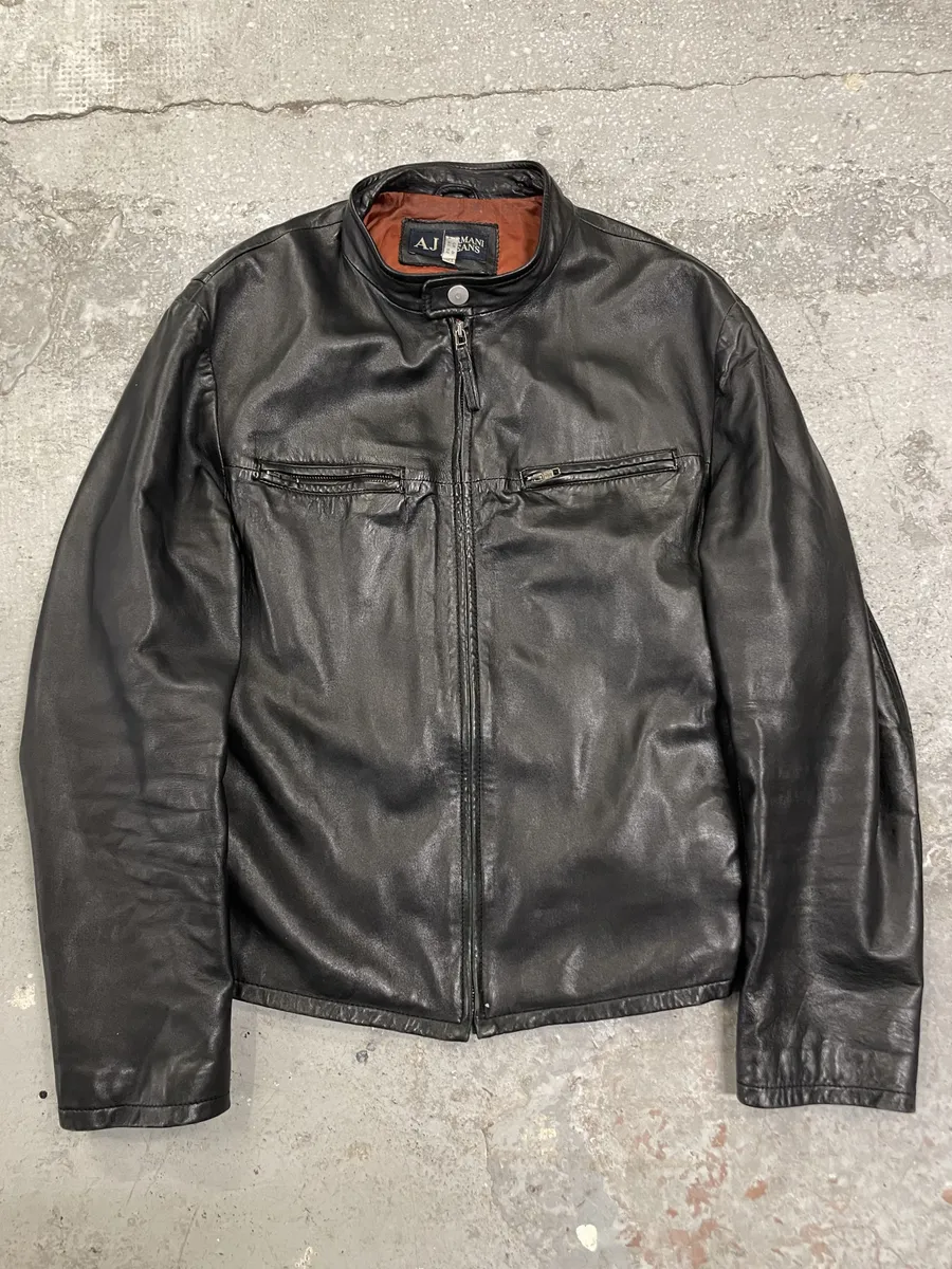 2000s Armani Biker Black Leather Jacket
