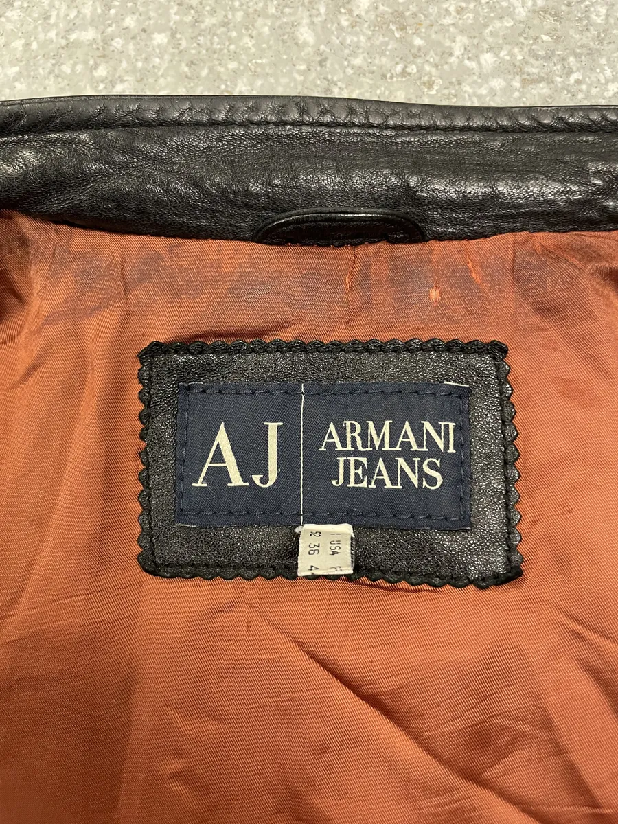 2000s Armani Biker Black Leather Jacket - Image 11