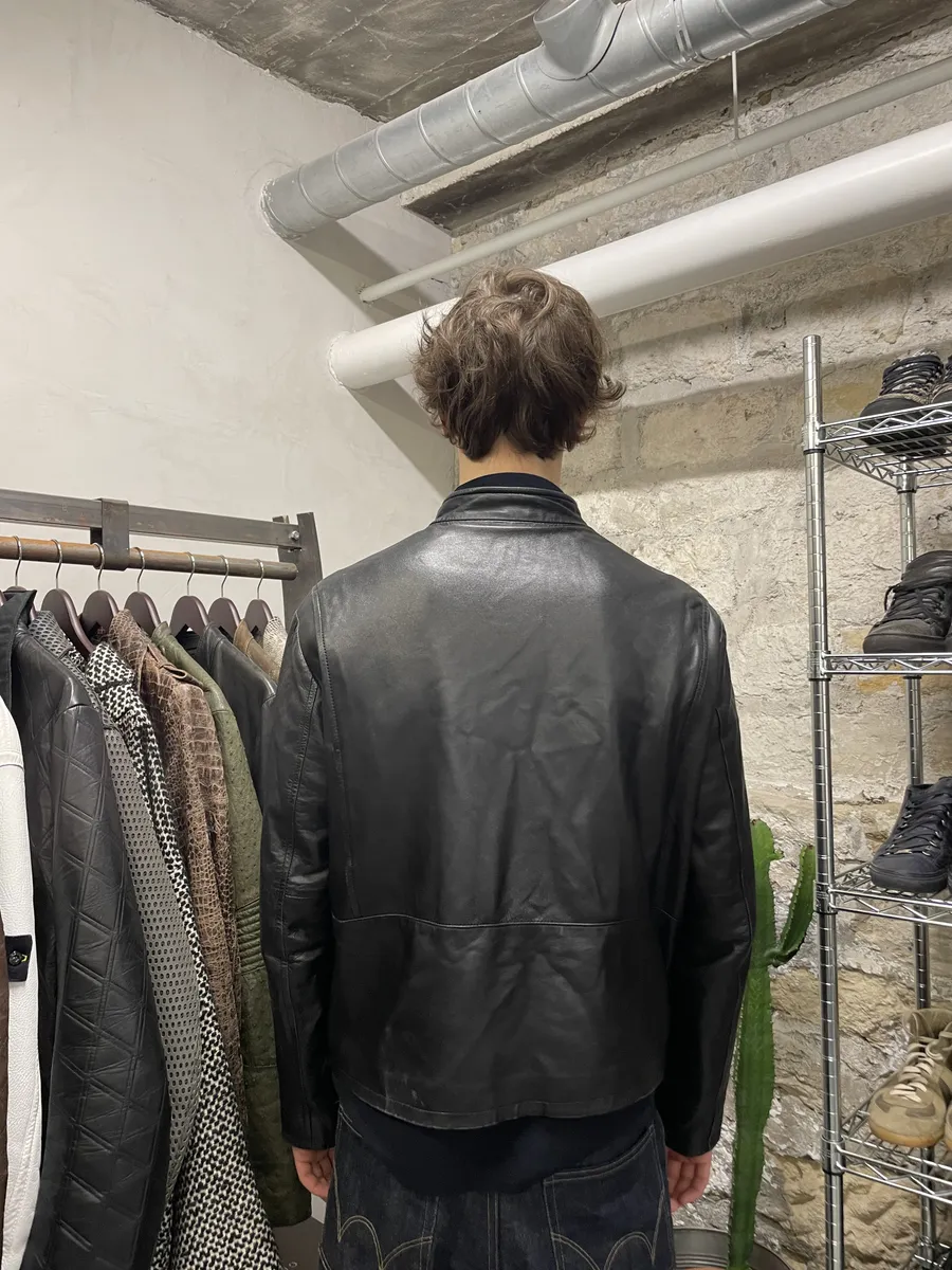 2000s Armani Biker Black Leather Jacket - Image 4
