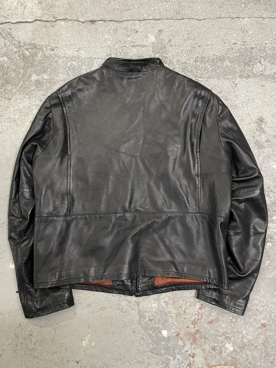 2000s Armani Biker Black Leather Jacket - Image 5