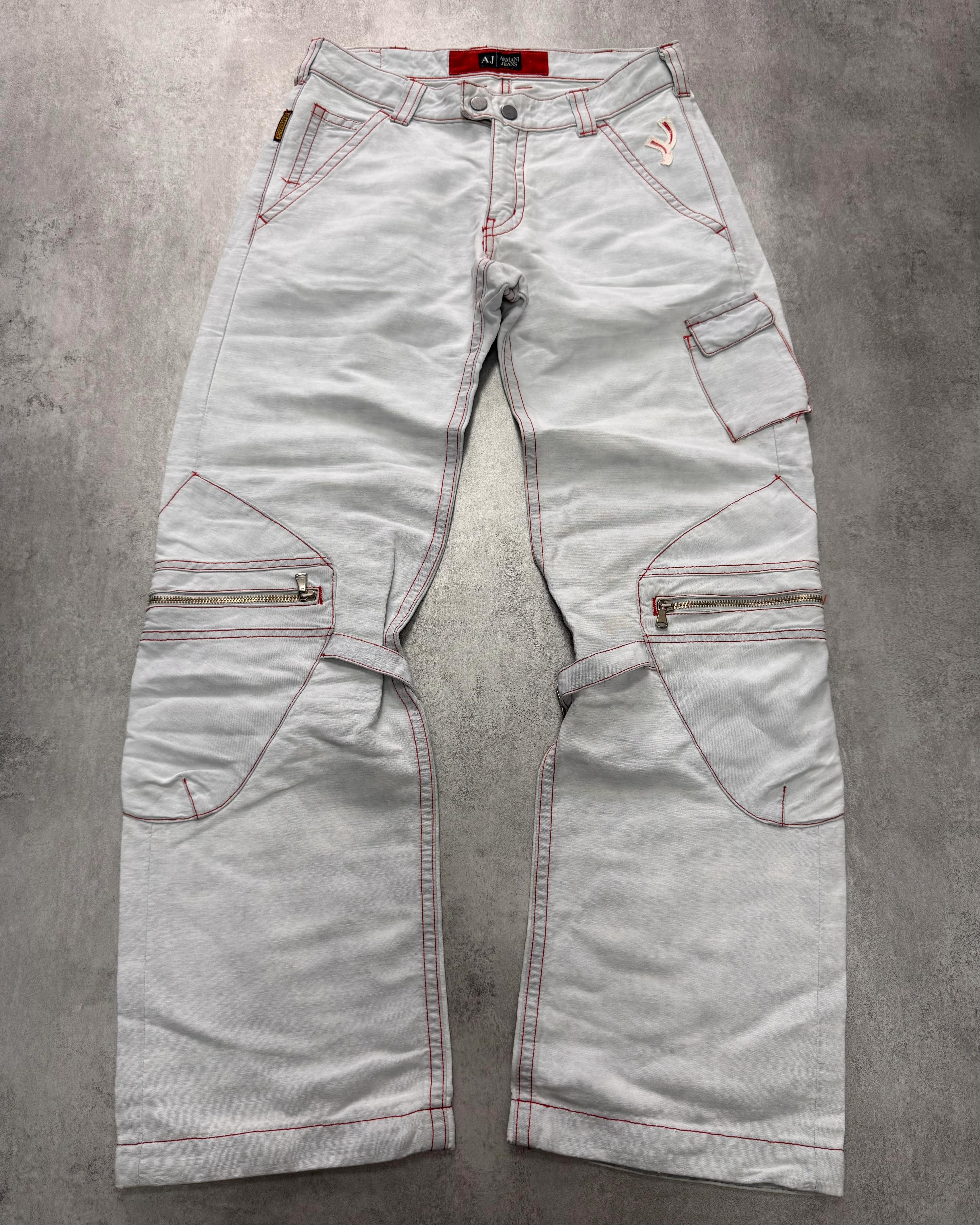 2000s Armani Biker Cargo White Pants