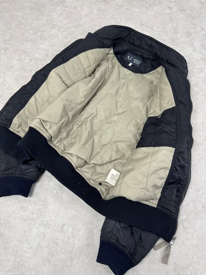 2000s Armani Black Aero Relaxed Bomber Jacket - Image 8