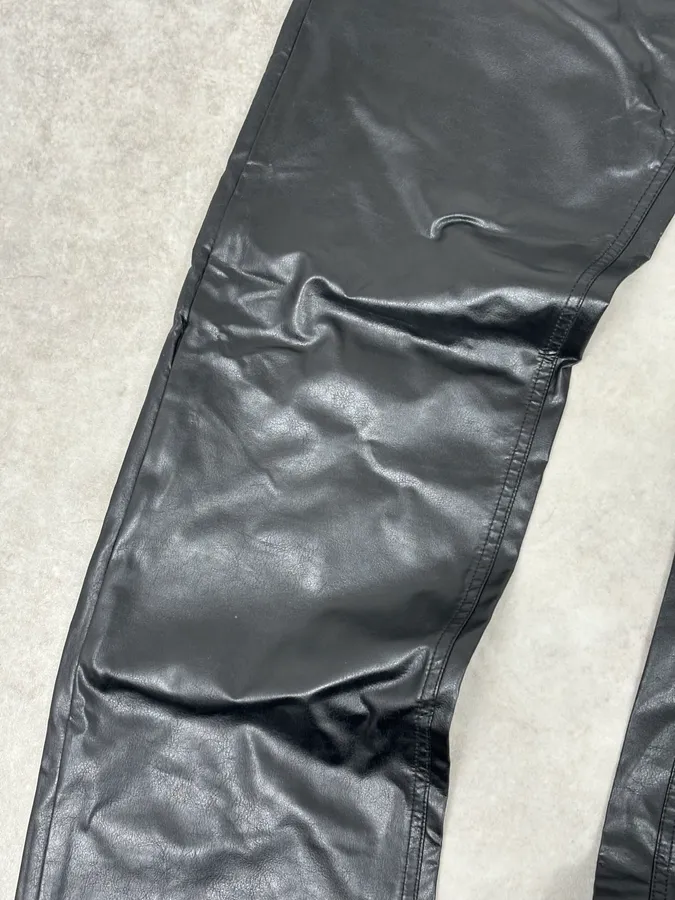 2000s Armani Black Avant-Garde Faux Leather Pants - Image 10