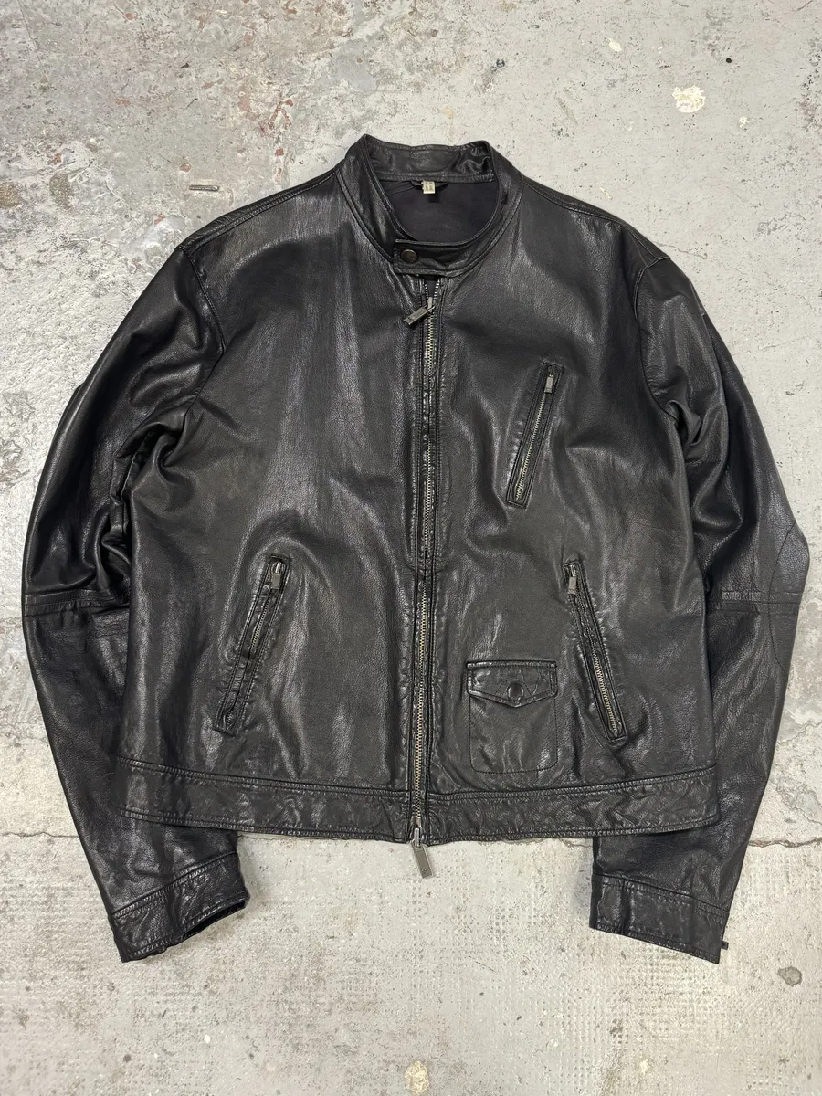 2000s Armani Black Biker Leather Jacket - Image 3