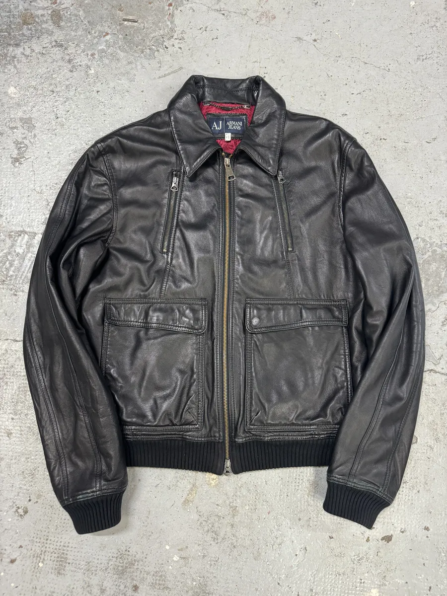2000s Armani Black Biker Leather Jacket