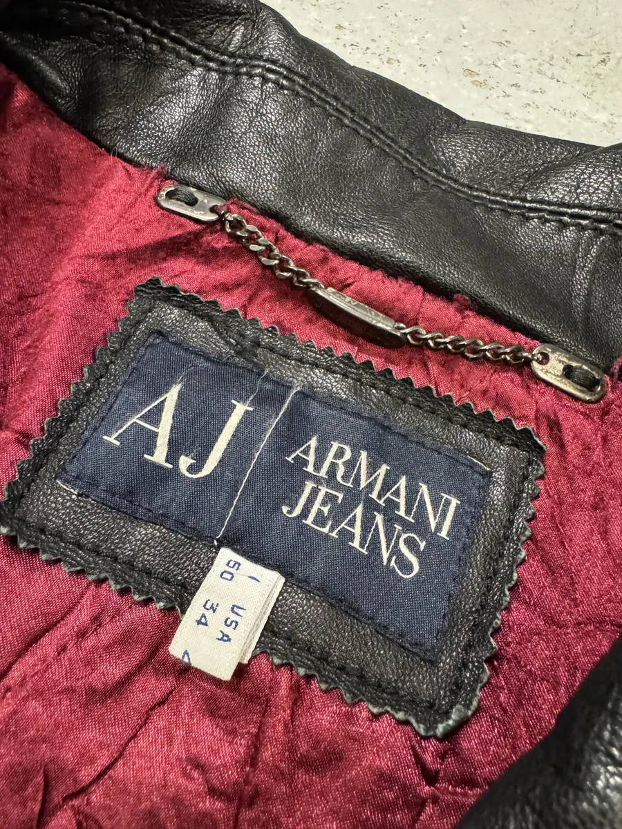 2000s Armani Black Biker Leather Jacket - Image 11