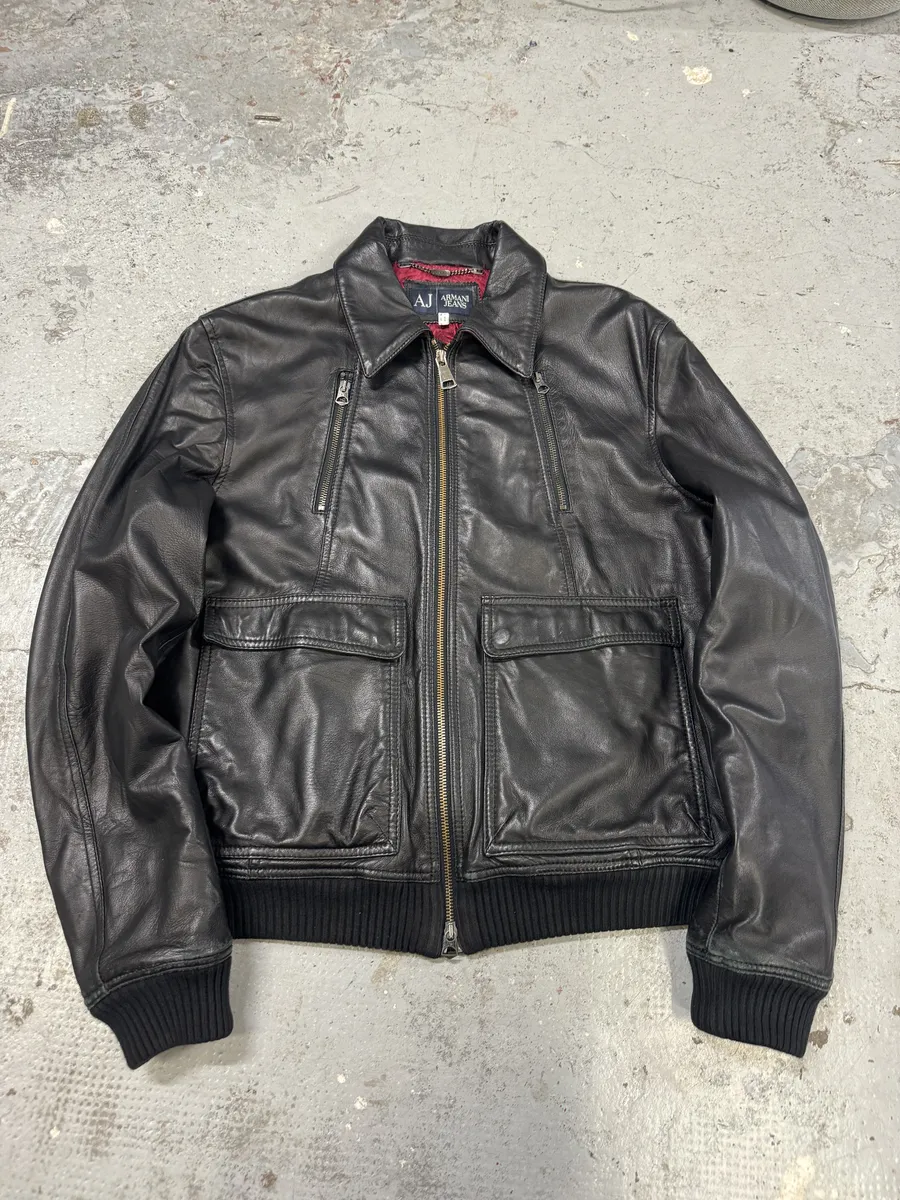 2000s Armani Black Biker Leather Jacket - Image 5