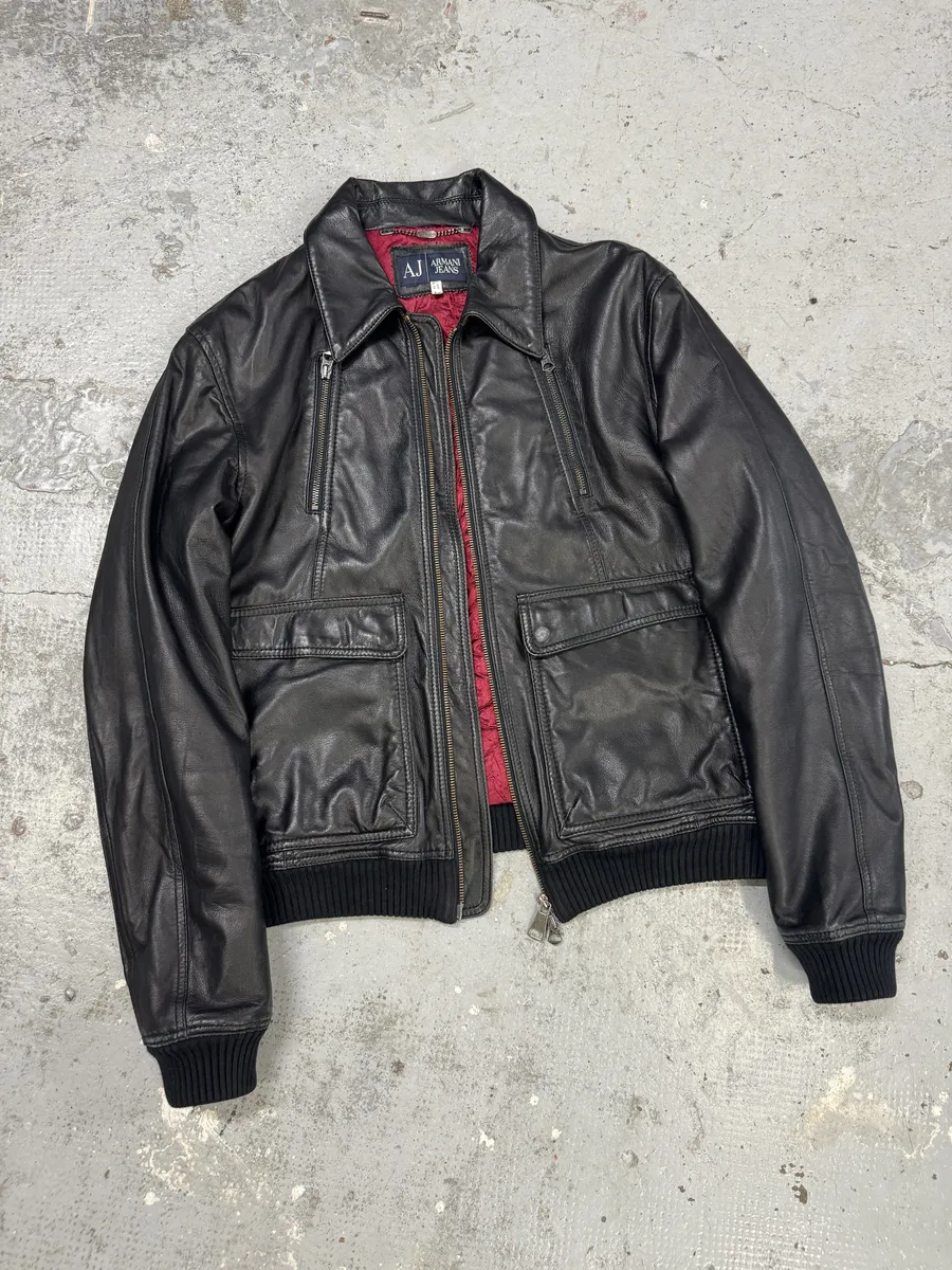 2000s Armani Black Biker Leather Jacket - Image 6