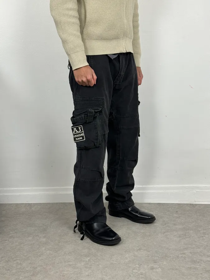 2000s Armani Black Cargo Pants - Image 2