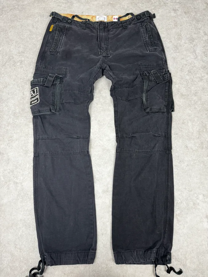 2000s Armani Black Cargo Pants - Image 4