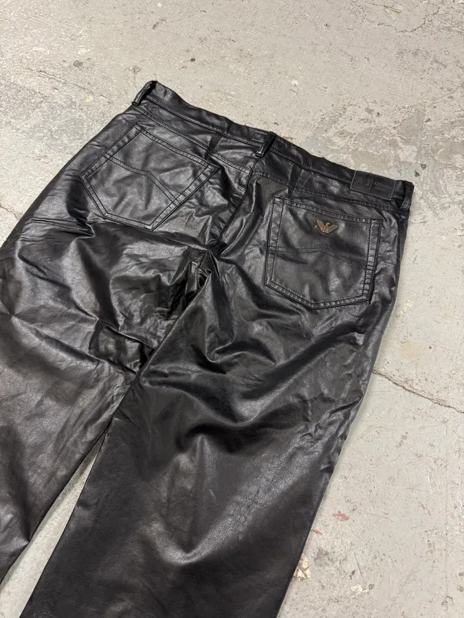 2000s Armani Black Eco Leather Rocker Pants - Image 8