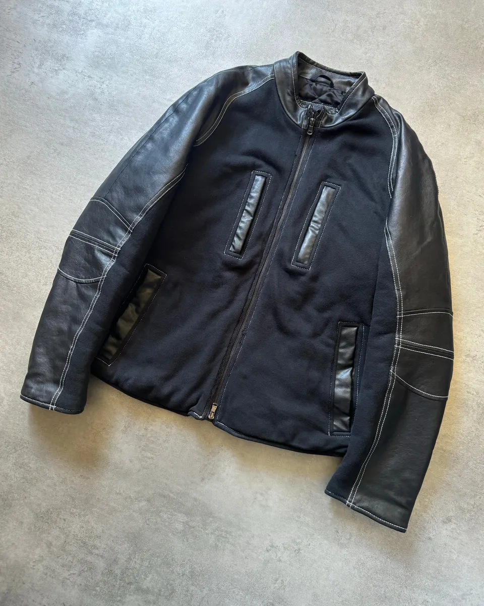 2000s Armani Black Hybrid Relaxed Cozy Leather Jacket - Image 6