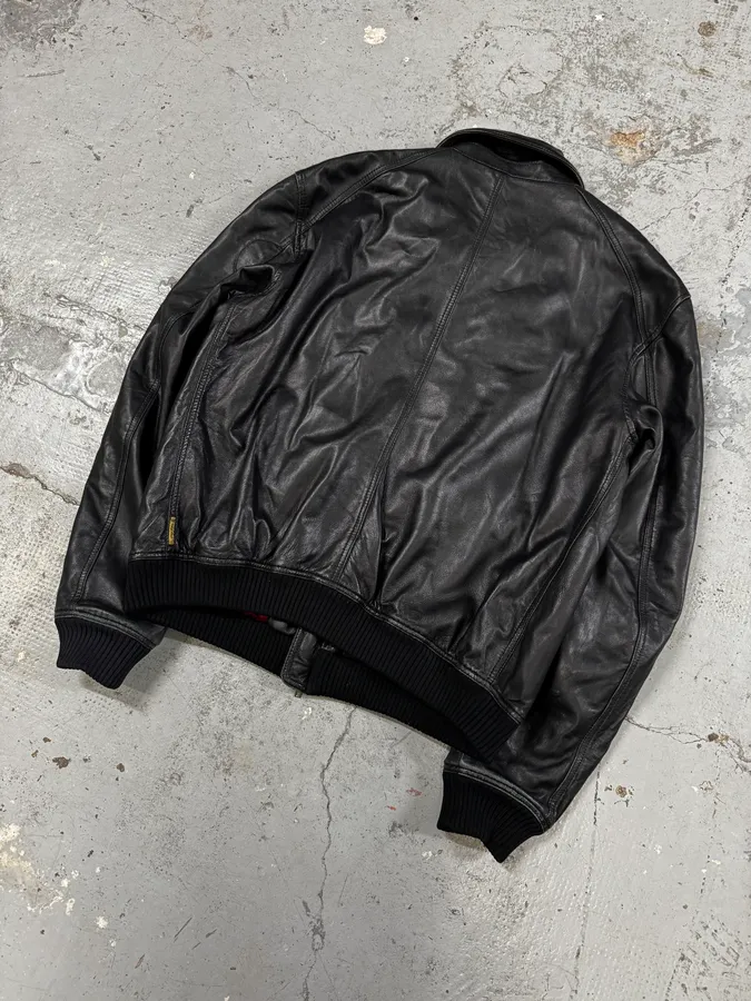 2000s Armani Black Leather Bomber Jacket - Image 6