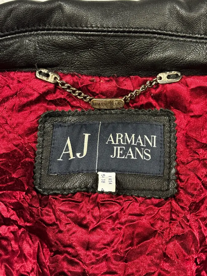 2000s Armani Black Leather Bomber Jacket - Image 8