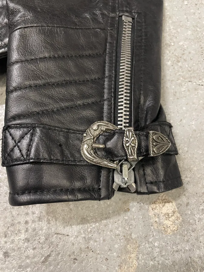 2000s Armani Black Leather Metallic Rock Embellished Jacket - Image 10