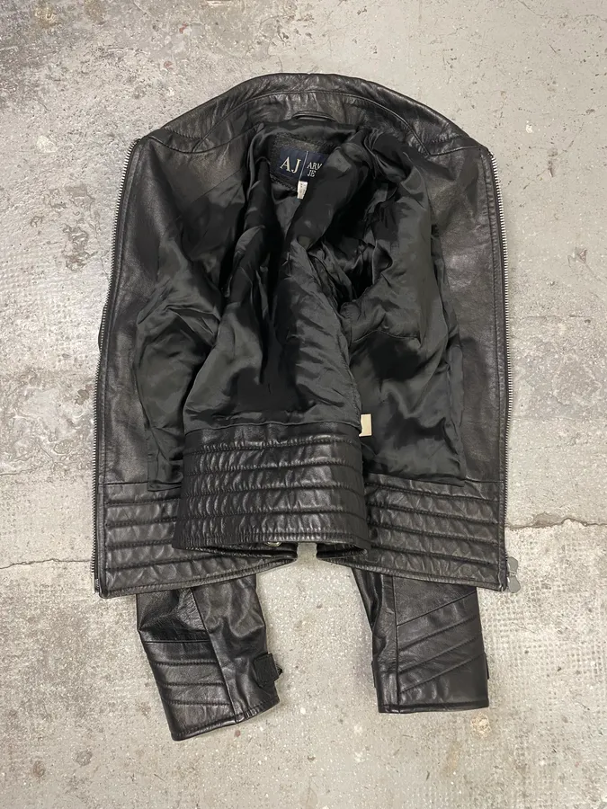 2000s Armani Black Leather Metallic Rock Embellished Jacket - Image 7
