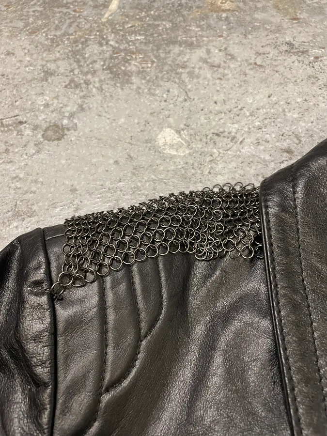 2000s Armani Black Leather Metallic Rock Embellished Jacket - Image 9