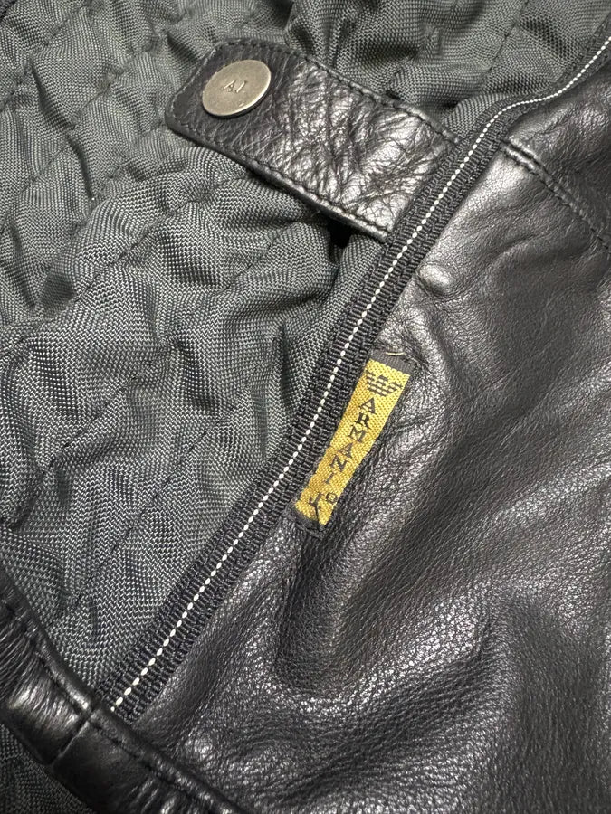 2000s Armani Black & Olive Tactical Biker Leather Jacket - Image 11