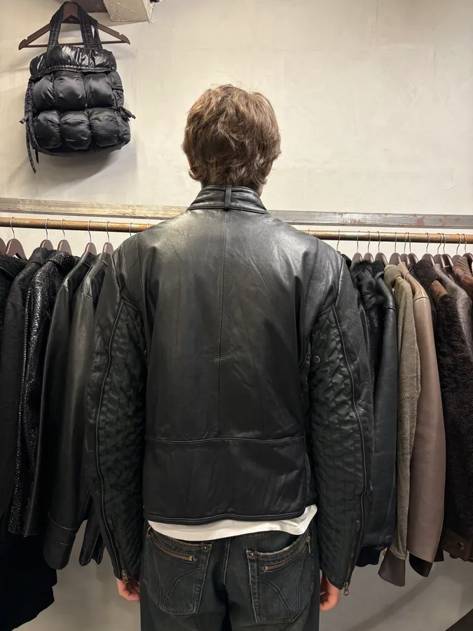 2000s Armani Black & Olive Tactical Biker Leather Jacket - Image 3