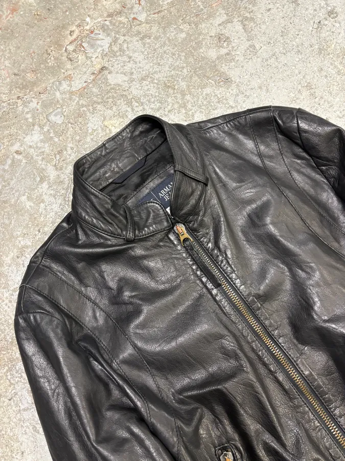 2000s Armani Black & Olive Tactical Biker Leather Jacket - Image 5