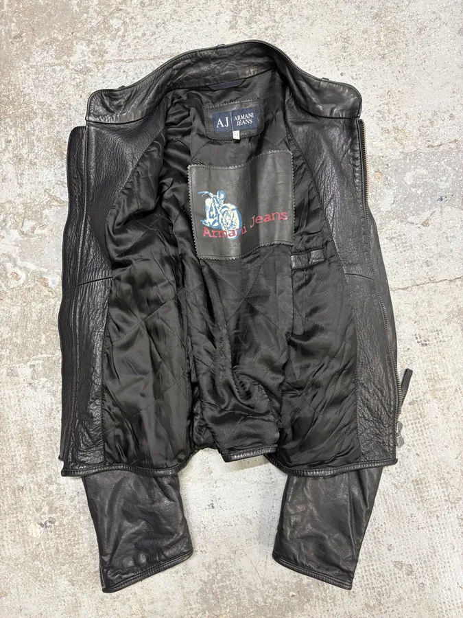 2000s Armani Black & Olive Tactical Biker Leather Jacket - Image 7